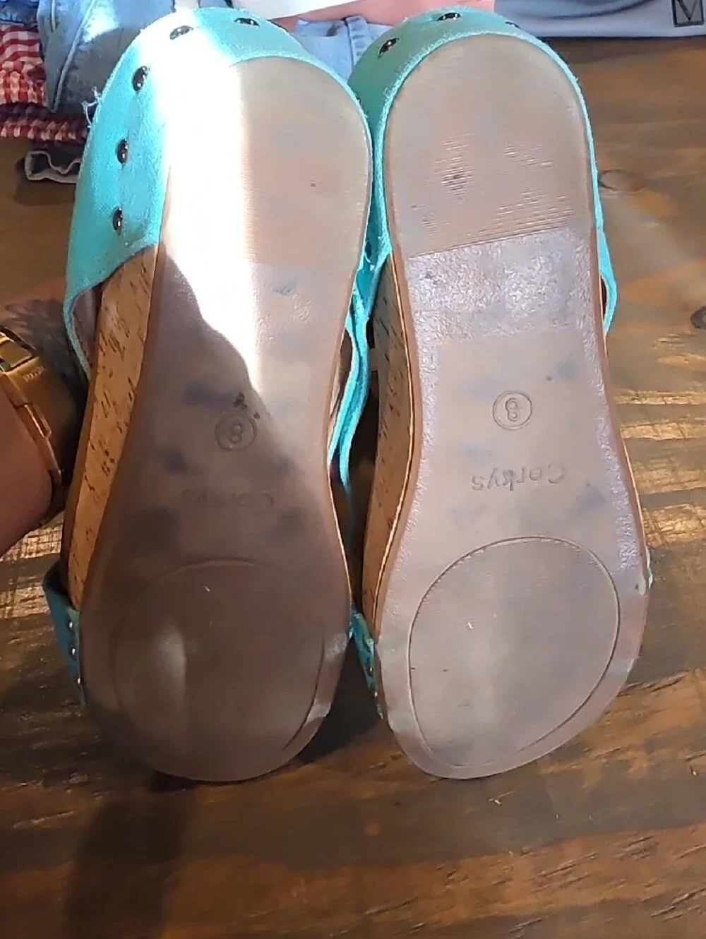 Corkys Turquoise Canvas Slingback Wedge Sandals